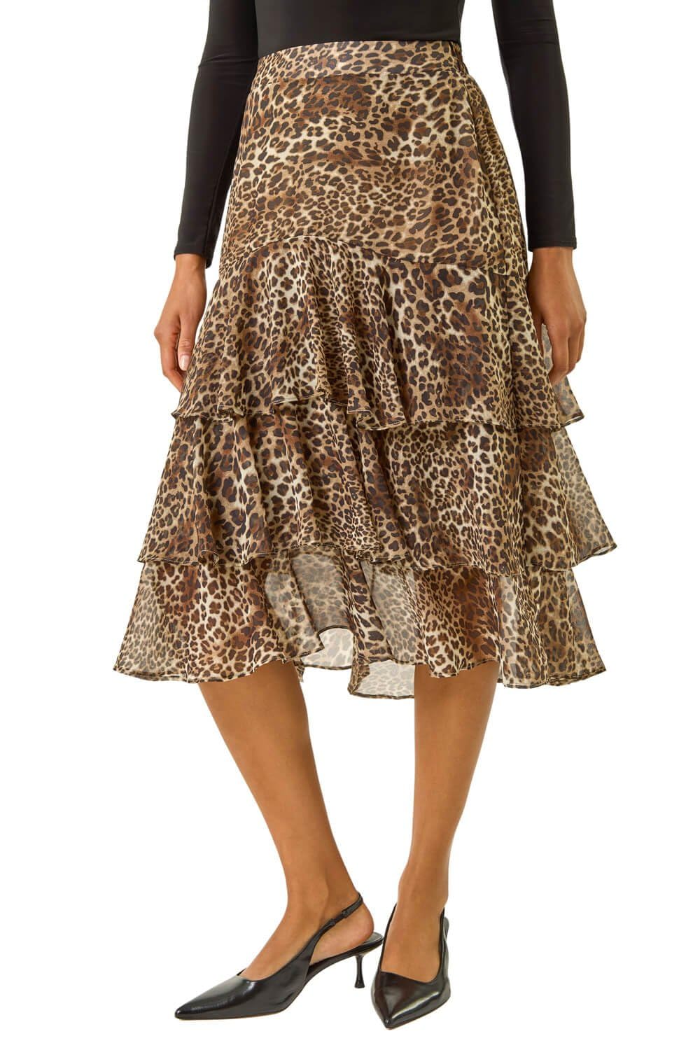 Roman Women's Animal Print Ruffled Skirt in Natural | Size: 20