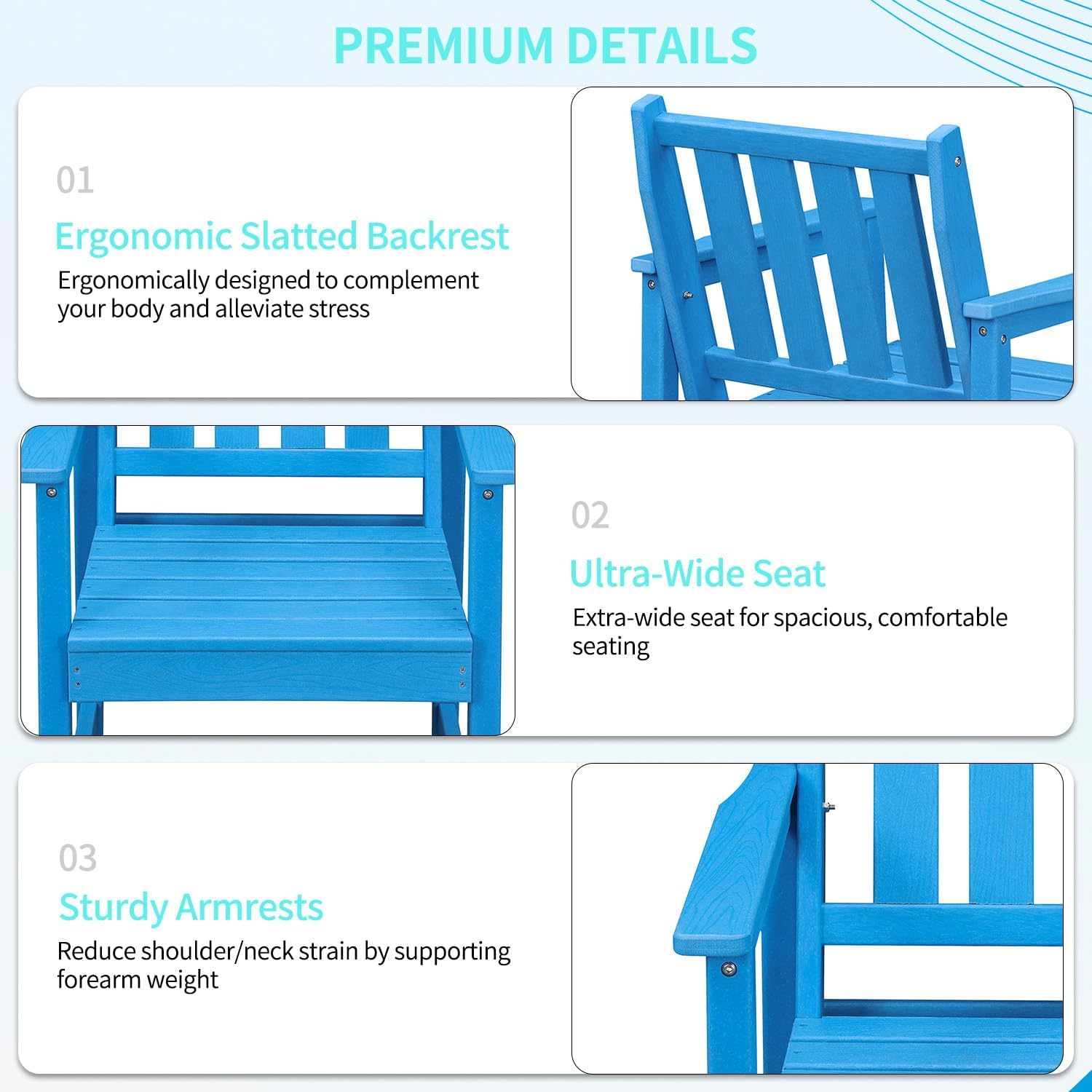 QUASCO All-Weather Outdoor Chairs Set of 2, Outdoor Patio Dining Chair with Backrest and Armrest, 300 lbs Support All-Weather HDPE Furniture Patio Chair for Backyard, Garden, Deck, Blue