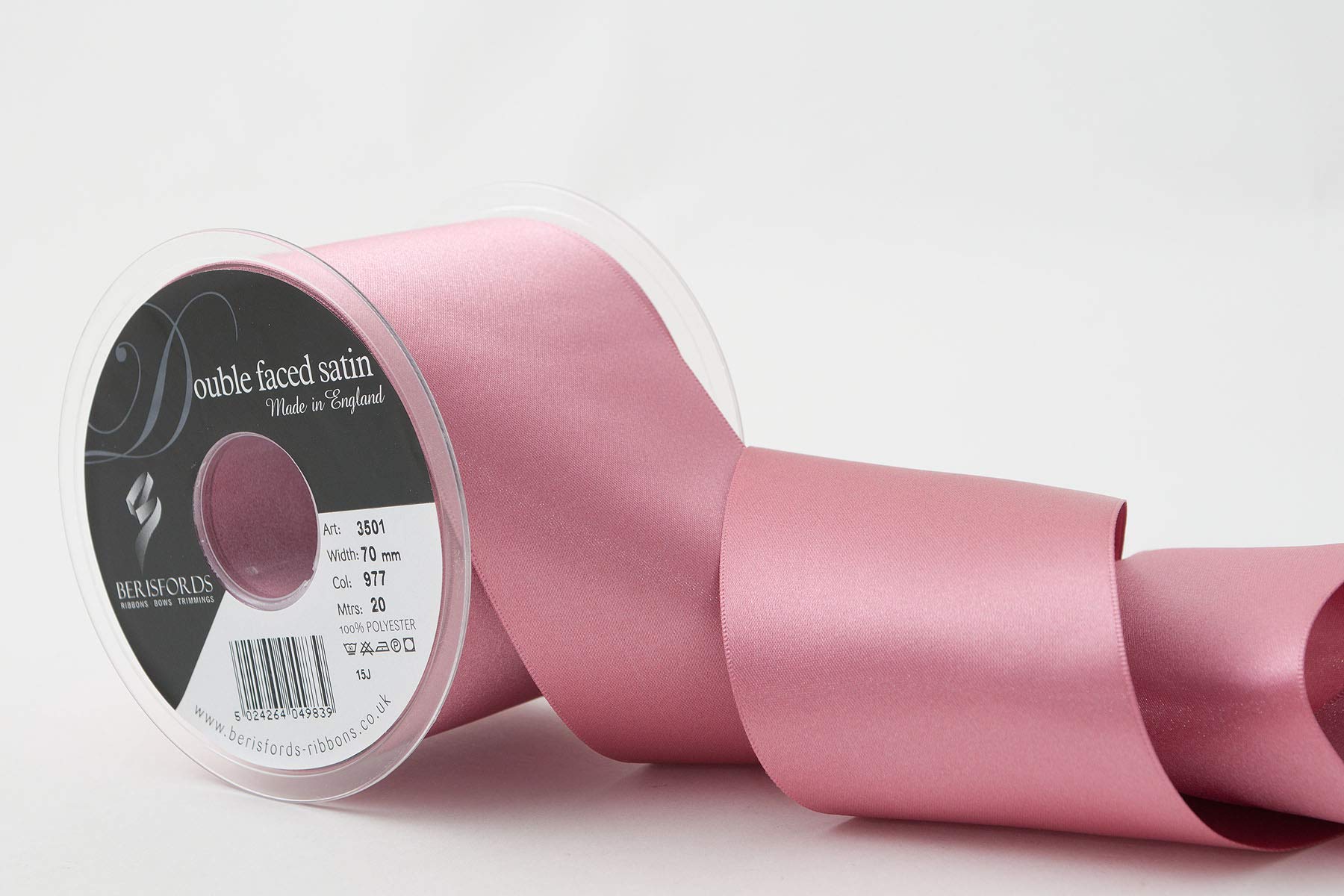 Berisfords 3501 70 mm x 20 m Double Faced Satin Ribbon, Pink — image 1