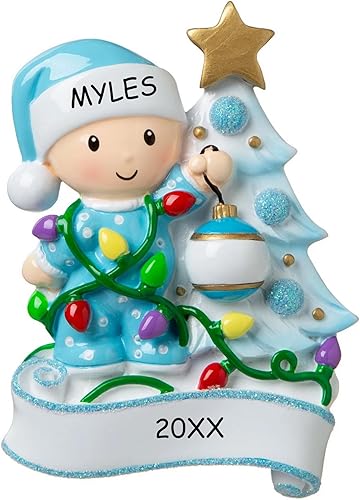 Miniatura 8 de Adorno de Navidad personalizado para bebé (Chupete azul) Chupete azul,Bebé Decorando Un Árbol - Azul,Ciervo bebé en bota,Bebé abrazando un bastón de