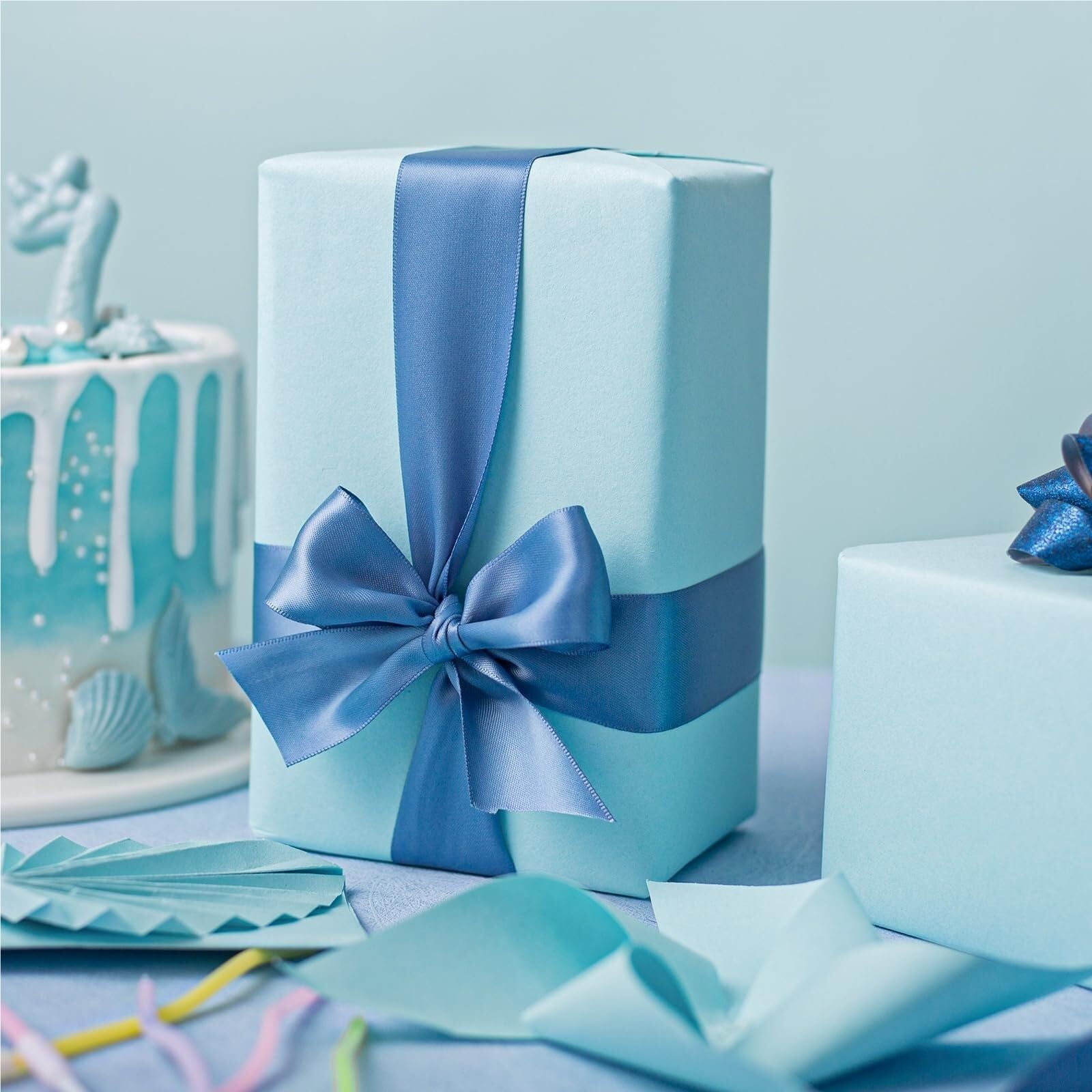 Emballage de cadeaux en rouleau papier kraft pour Mariage et Fête | Rouleau de papier d'emballage mobile for peindre des œuvres d'art de fleurs DIY(Blue 30cmx10m)