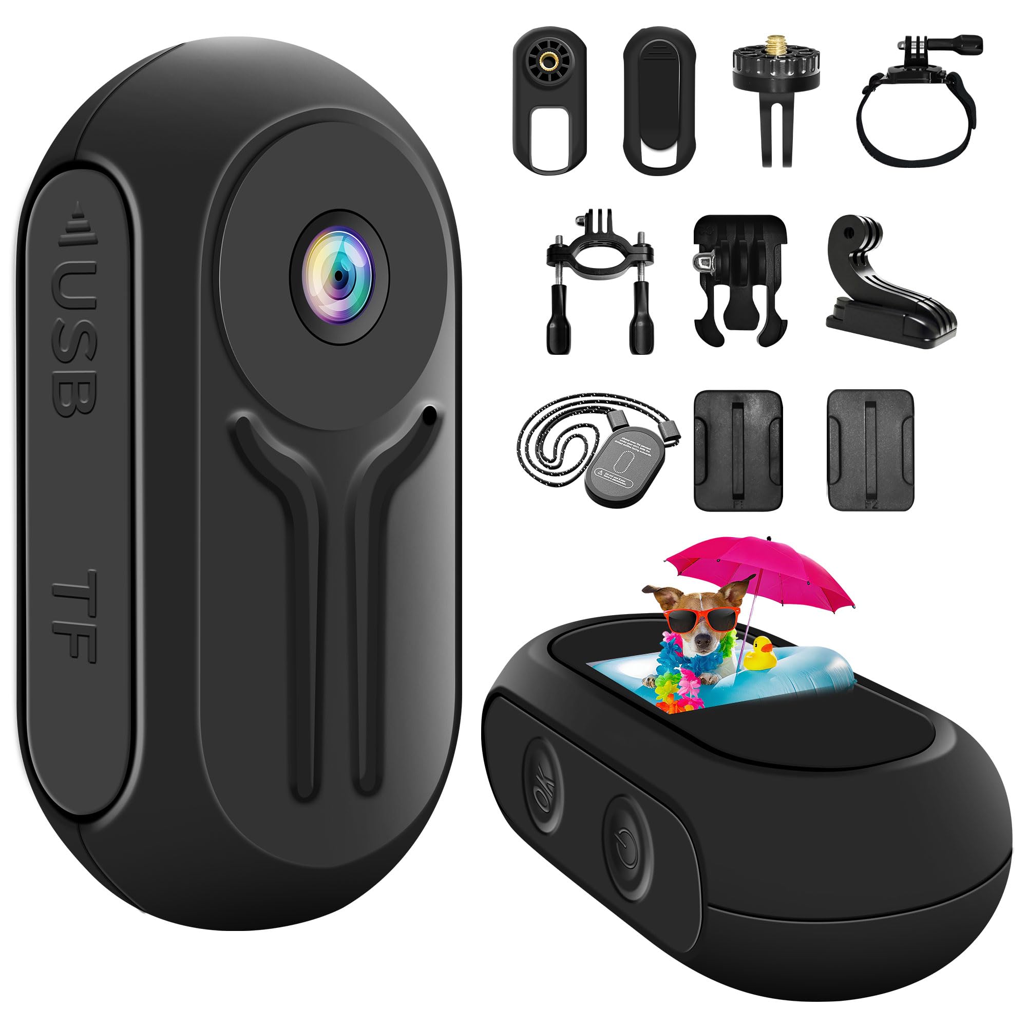 Nisanuki Mini Action Cam, 120° Action Camera Telecamera Sportiva con Schermo, 1080P HD Body Cam Fotocamera Magnetica con Visione Notturna Videocamera per Casco Moto Bici Pollici Vlog