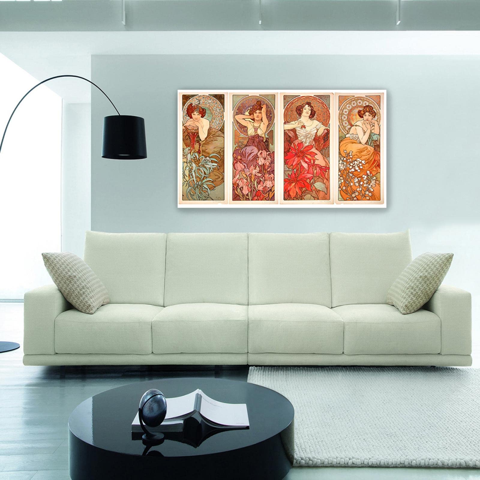 JZSDGB Gerahmt-Reproducciones famosas 'Sirenas besándose, 1982' de Alphonse Mucha Pinturas en lienzo Carteles e impresiones Cuadro de arte de pared para decoración del hogar 20x34cm(8x13in)