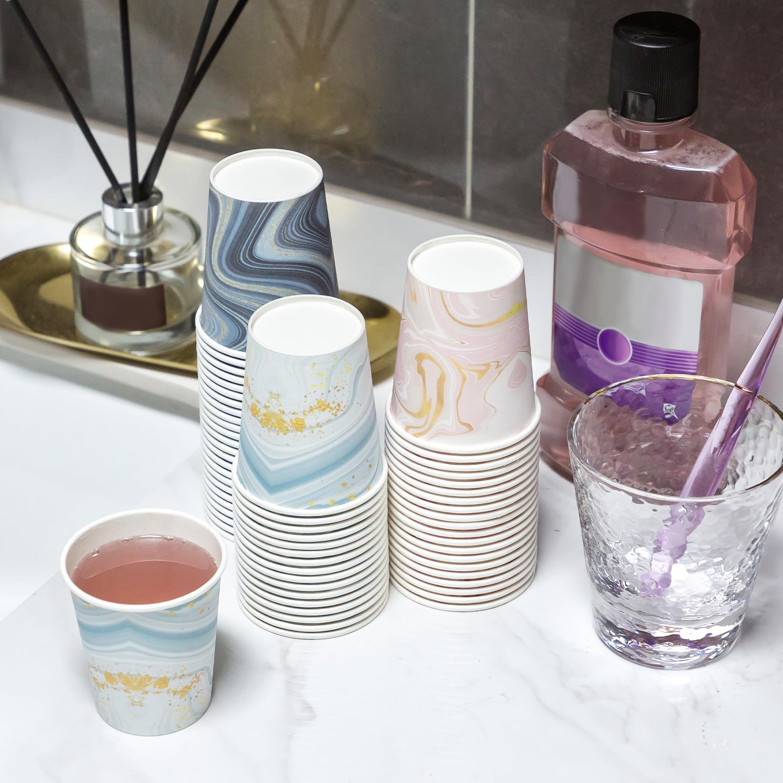 BYSNOW Paquete de 300 vasos de papel desechables de 5 onzas, vasos de baño pequeños, vasos de papel para baño (mezclados)