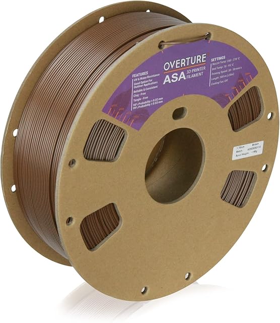 OVERTURE ASA Filament 1.75mm Premium Anti-UV 3D Printer Filament, 1kg Spool (2.2lbs), Dimensional Accuracy +/- 0.03 mm, Fit Most FDM Printer (ASA Brown)