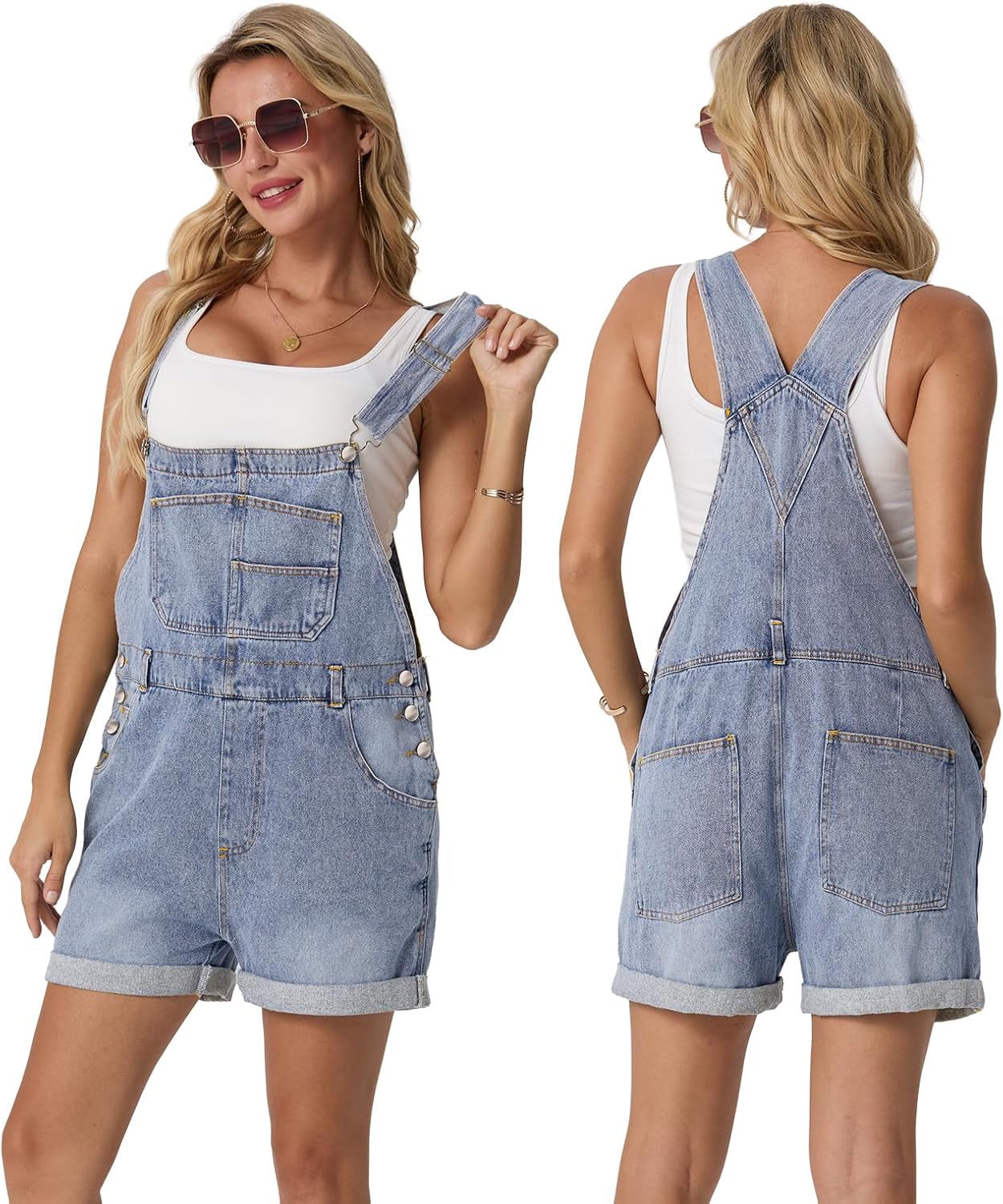 Lepunuo Rompers for Women Denim Overalls Summer Adjustable Casual Loose Fit Bib Jeans Short Jumpsuits Outfits - Image 4