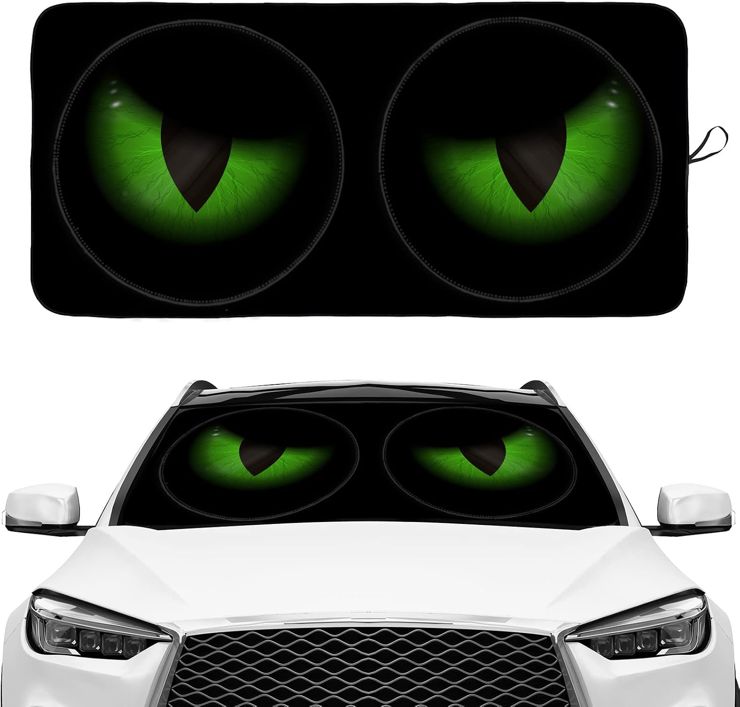 Black Cat Green Evil Eyes Windshield Sunshade for Car SUV Truck Foldable Uv Ray Reflector Front Window Sun Shade Visor Shield Cover