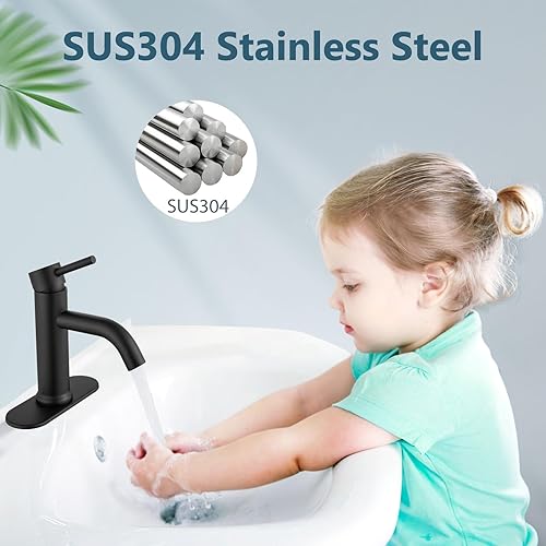 Miniatura 2 de Aolemi Grifo de baño negro mate con placa de cubierta de 6 pulgadas, grifo de lavabo de baño de un solo orificio, grifos de baño comerciales