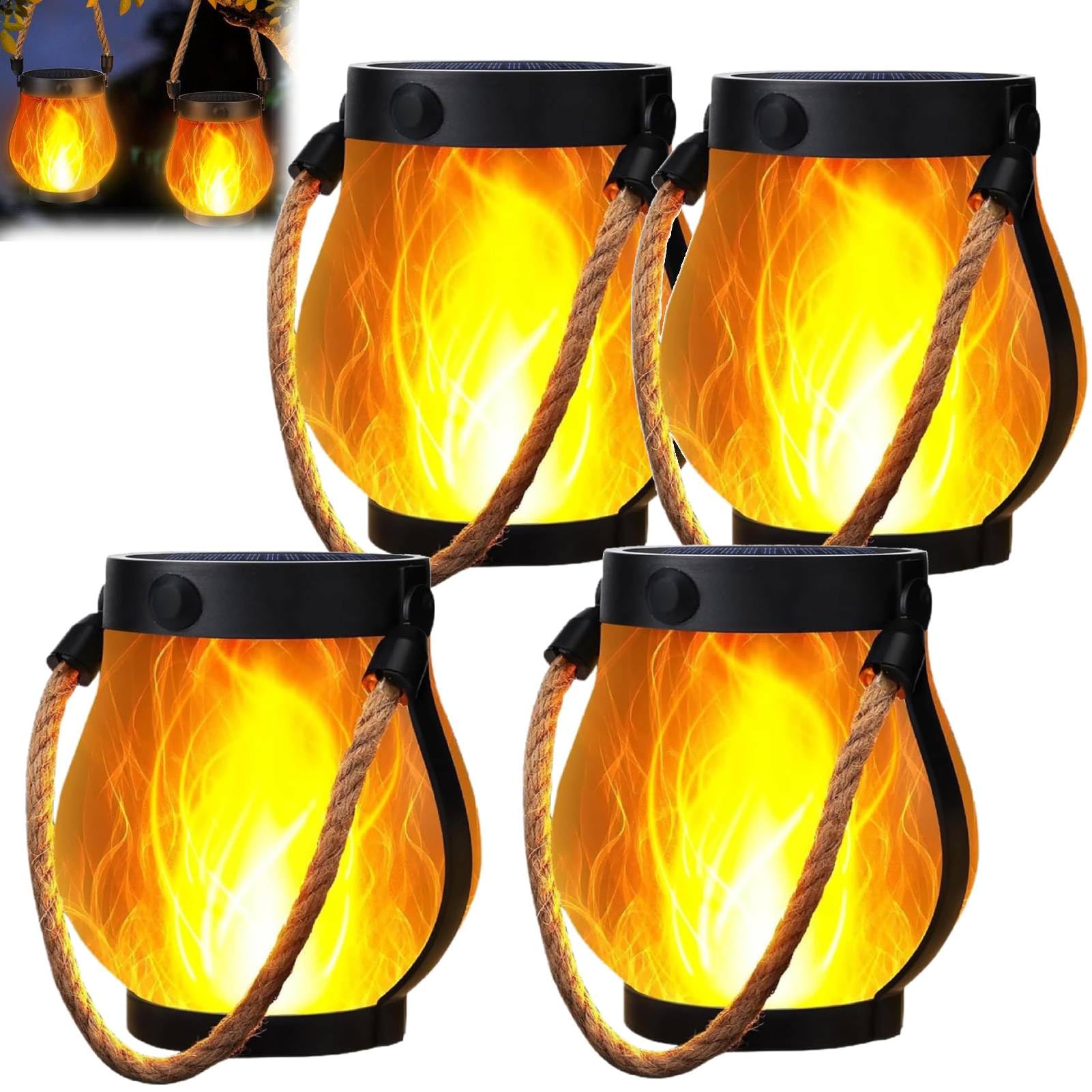 Kaliqo Solarna latarnia zewnętrzna, latarnia solarna Kaliqo, tańczące lampiony płomieniowe, światła zewnętrzne, lampa z liny konopnej, lampa płomieniowa, do dekoracji ścieżek na patio, 4
