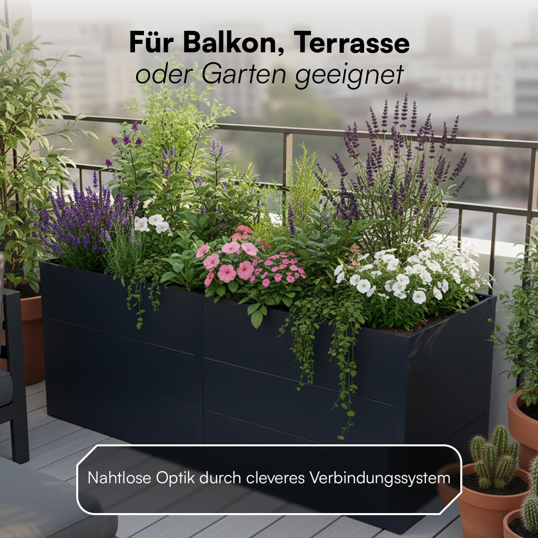 STEELSØN Icarus Hochbeet Metall – Pflanzenbeet 200x75x80 cm – Gemüsebeet Anthrazit – Beet für Garten & Balkon – Pflanzenkübel mit offener Bodenstruktur – Wetterfestes Gartenbeet – Kräuterbeet