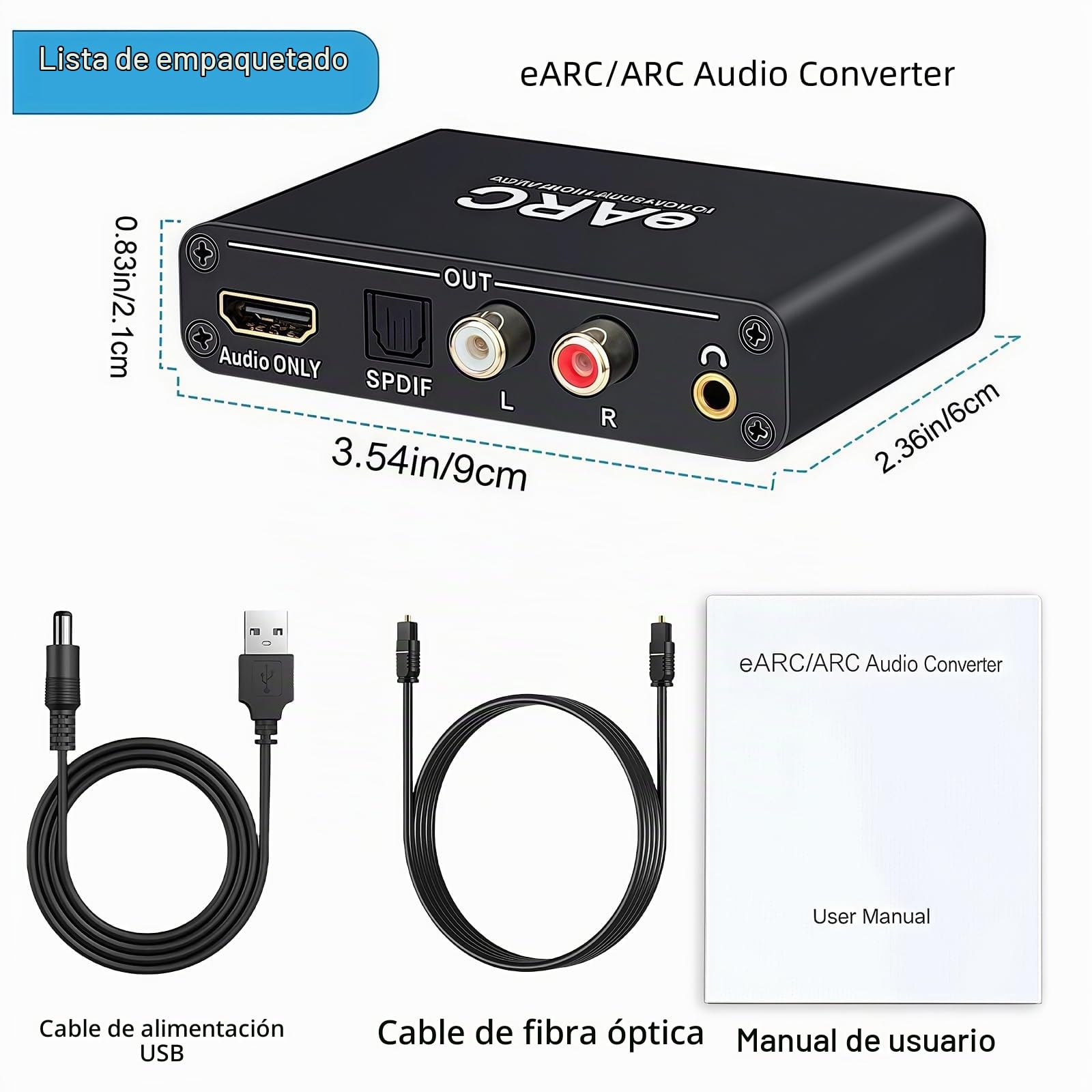 Extractor de Audio HDMI eARC/ARC a HDMI (solo audio) + Óptico (SPDIF) + RCA + 3.5mm – Soporte ARC/eARC – 5.1/7.1 Canales para TV, Soundbar, Home Cinema