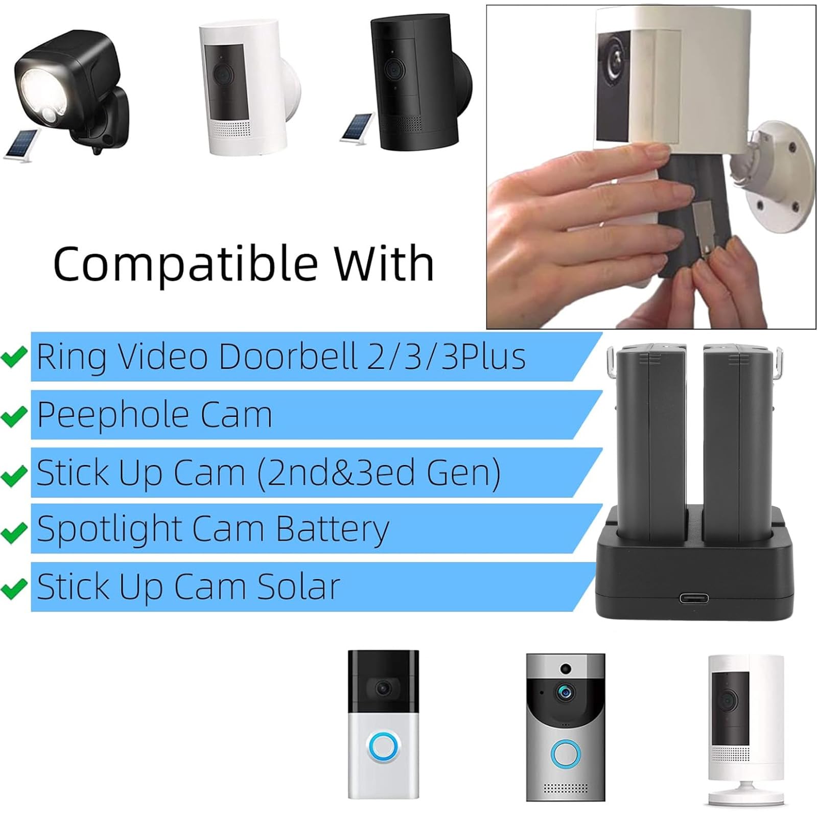 Batería para Timbre de Puerta, Kit de Batería Recargable de 6500