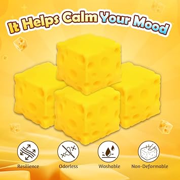 4Pcs Cheese Toy,Cheese Sensory Toys, Small Slow Rebound Stress Balls, Sensory Fidget Toys Stress Relief Desk Toys for Home Office Classroom