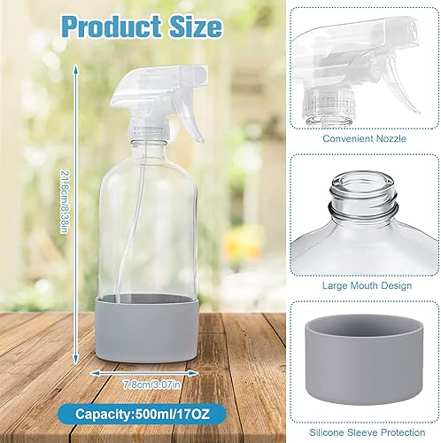Miniatura 3 de Botellas de vidrio para soluciones de limpieza  Botellas de spray reutilizables transparentes de 16 onzas con protección de funda de silicona para
