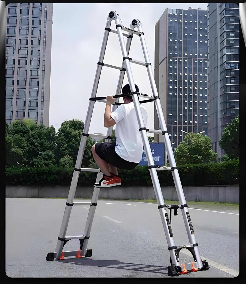 Escalera telescópica de aluminio tipo A, escalera multifuncional plegable portátil y ligera (4,1 m + 4,1 m = 8,2 m)