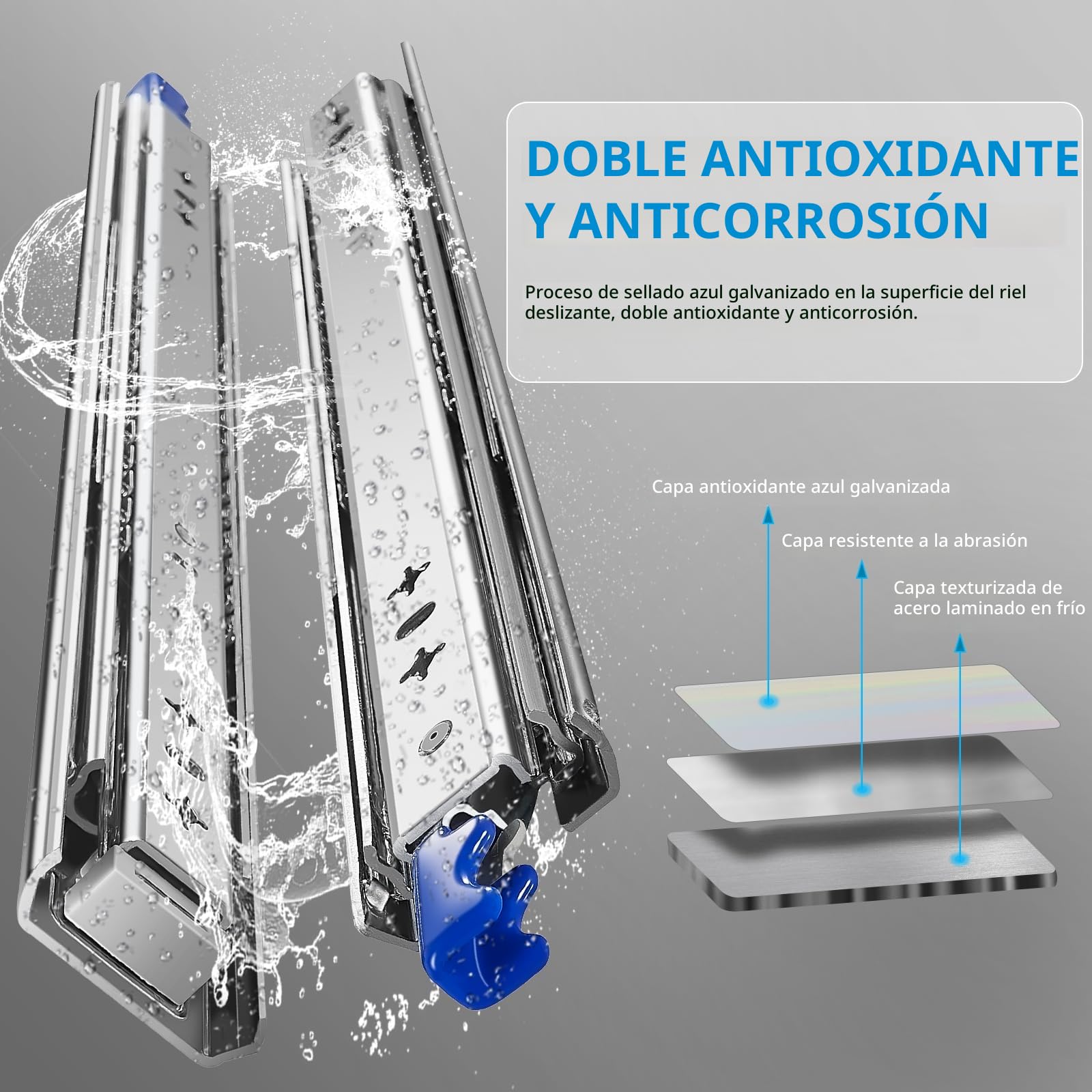 AOLISHENG Guias Correderas Para Cajones Con Freno 500mm Extensión Completa Para Trabajo Pesado Rieles Para Cajones 120 KG Capacidad Carga con cerradura 1 par (2 piezas)