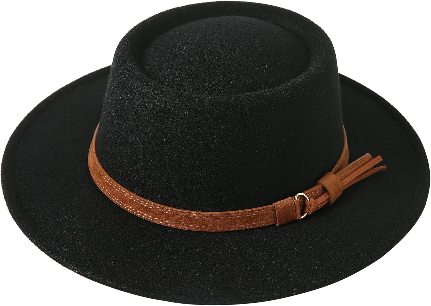 Lanzom Women Vintage Wide Brim Warm Wool Fedora Hat Belt Panama Hat Felt Jazz Hat