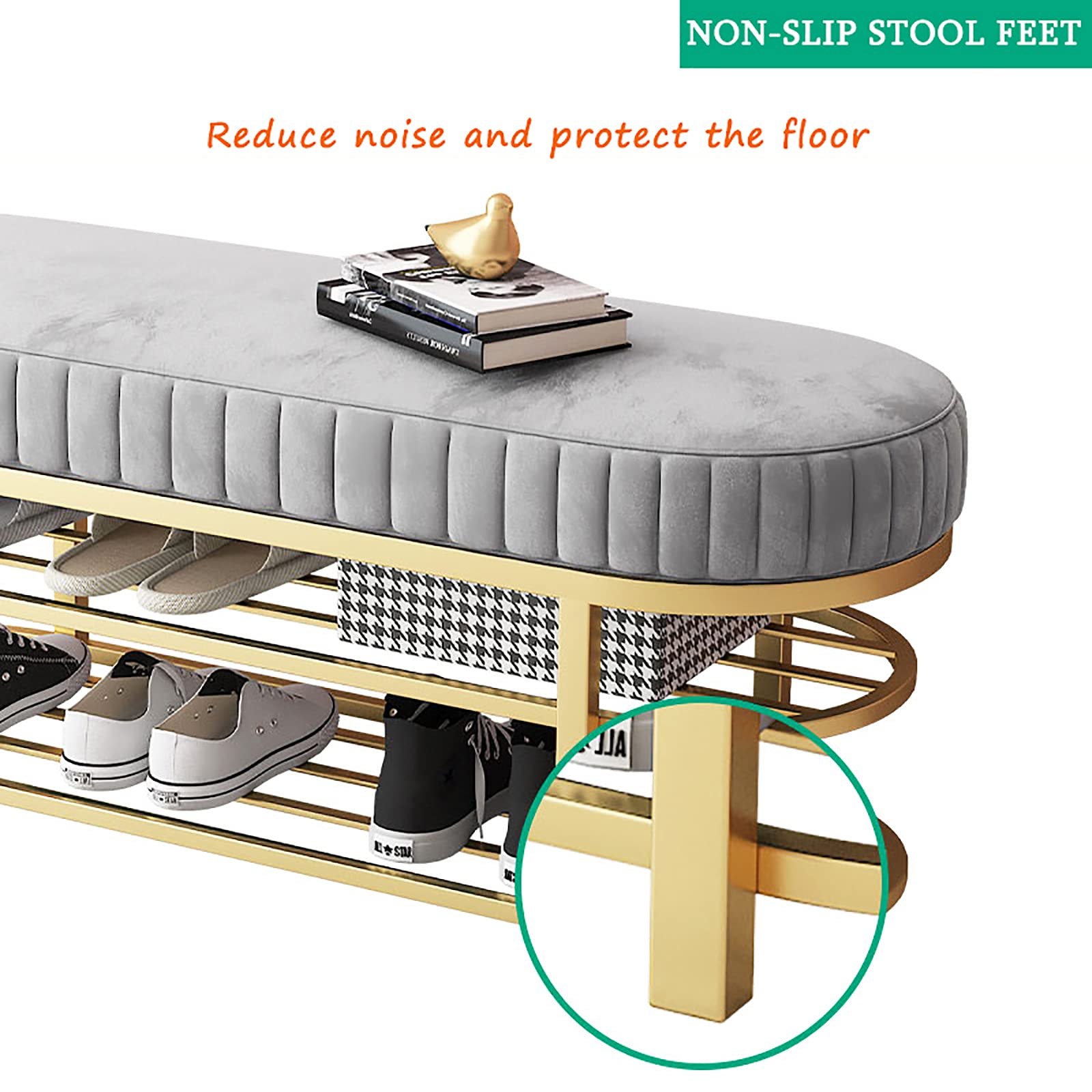 Comfortabele fluwelen entreebank, moderne schoenenbank