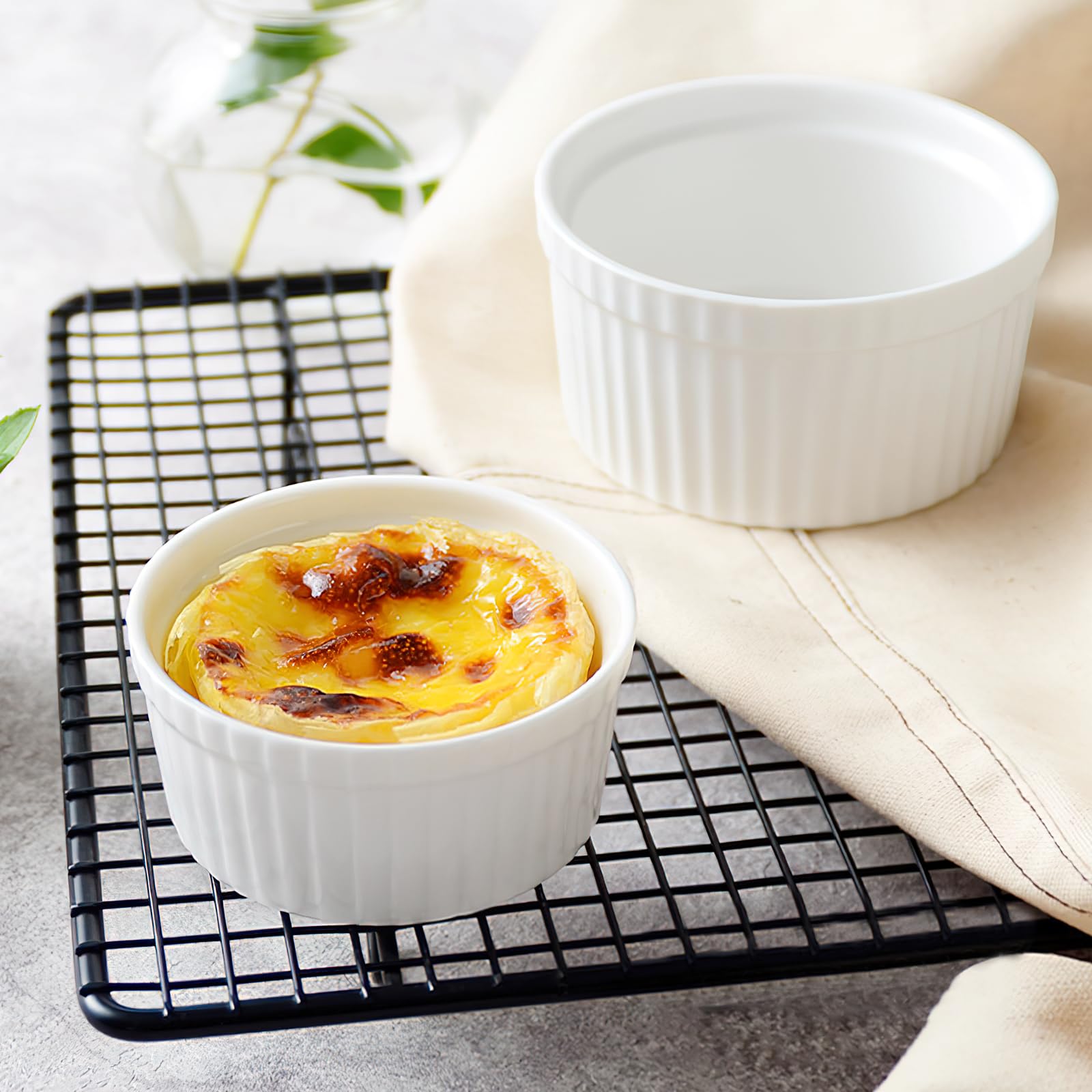 Set di 8 Stampi per Soufflé, stampi lavabili in lavastoviglie in ceramica Pirottini da Soufflé in Ceramica di 200 ml Bowl in Ceramica Bianca per Soufflé, Tortino al Cioccolato, Budini