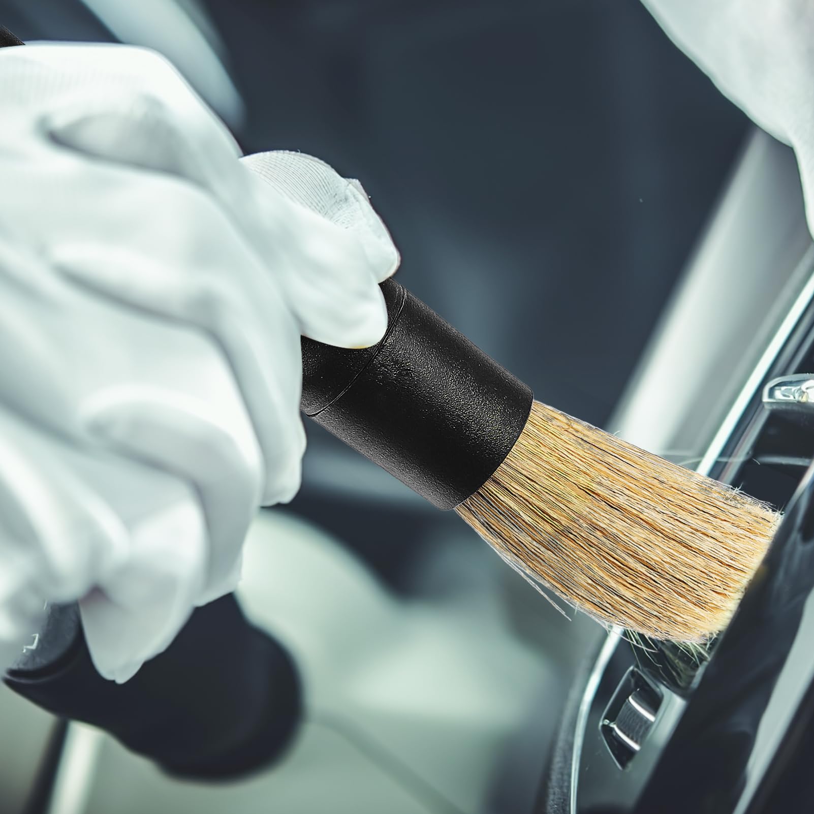 SOLUSTRE Set Pennelli Detailing Auto Professionale con 3 Testine Sostituibili per Pulizia Interni