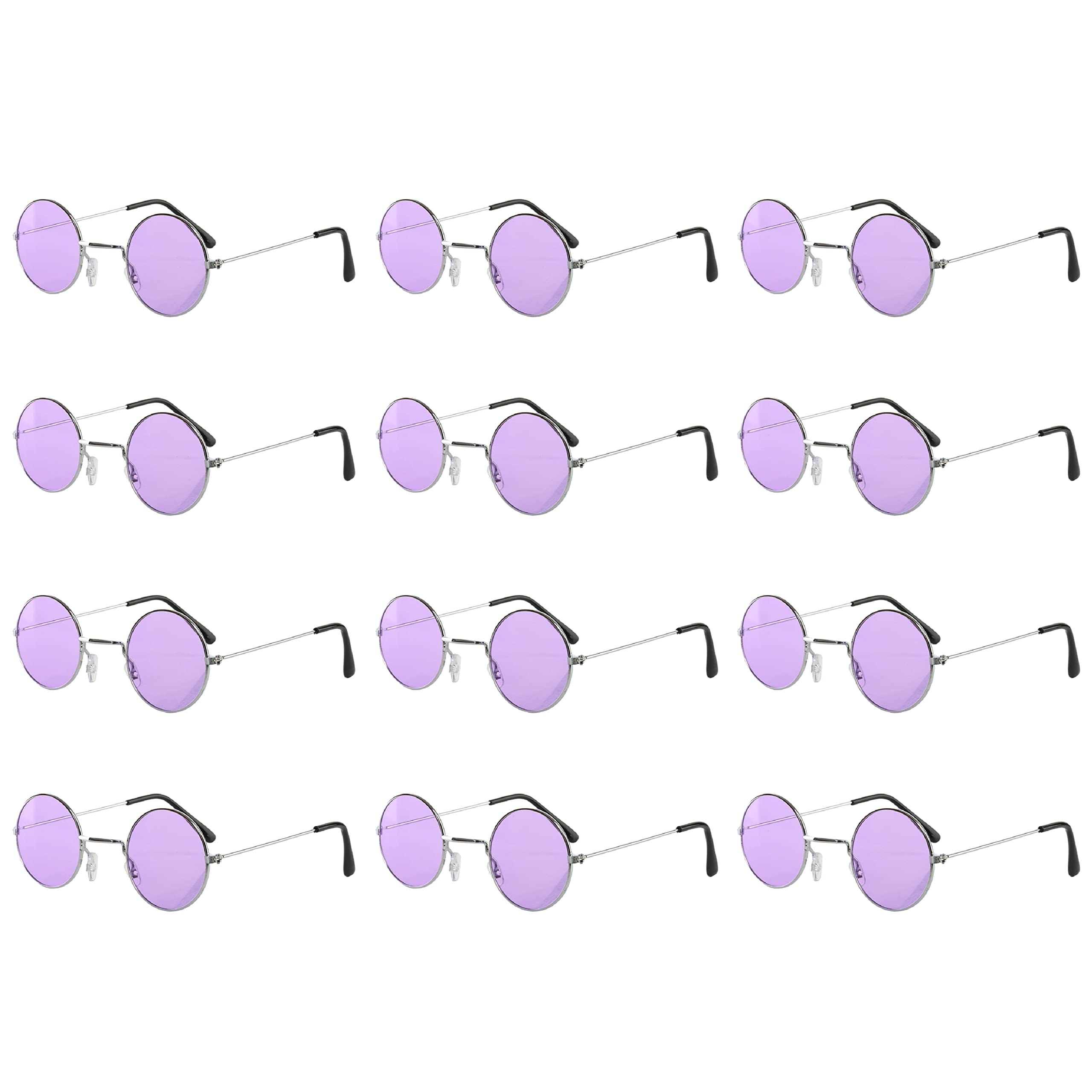 Purple Circular Hippy Glasses - Pack of 24-1970s 1960s Disco Hippie - Fancy Dress Accessory Hipster Sunglasses