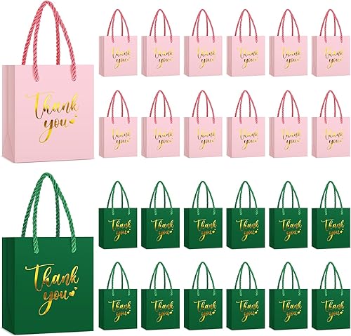 Miniatura 12 de Honoson 30 mini bolsas de regalo con asa de 4 x 2.75 x 4.5 pulgadas, pequeña bolsa de papel de agradecimiento para boda, baby shower, cumpleaños