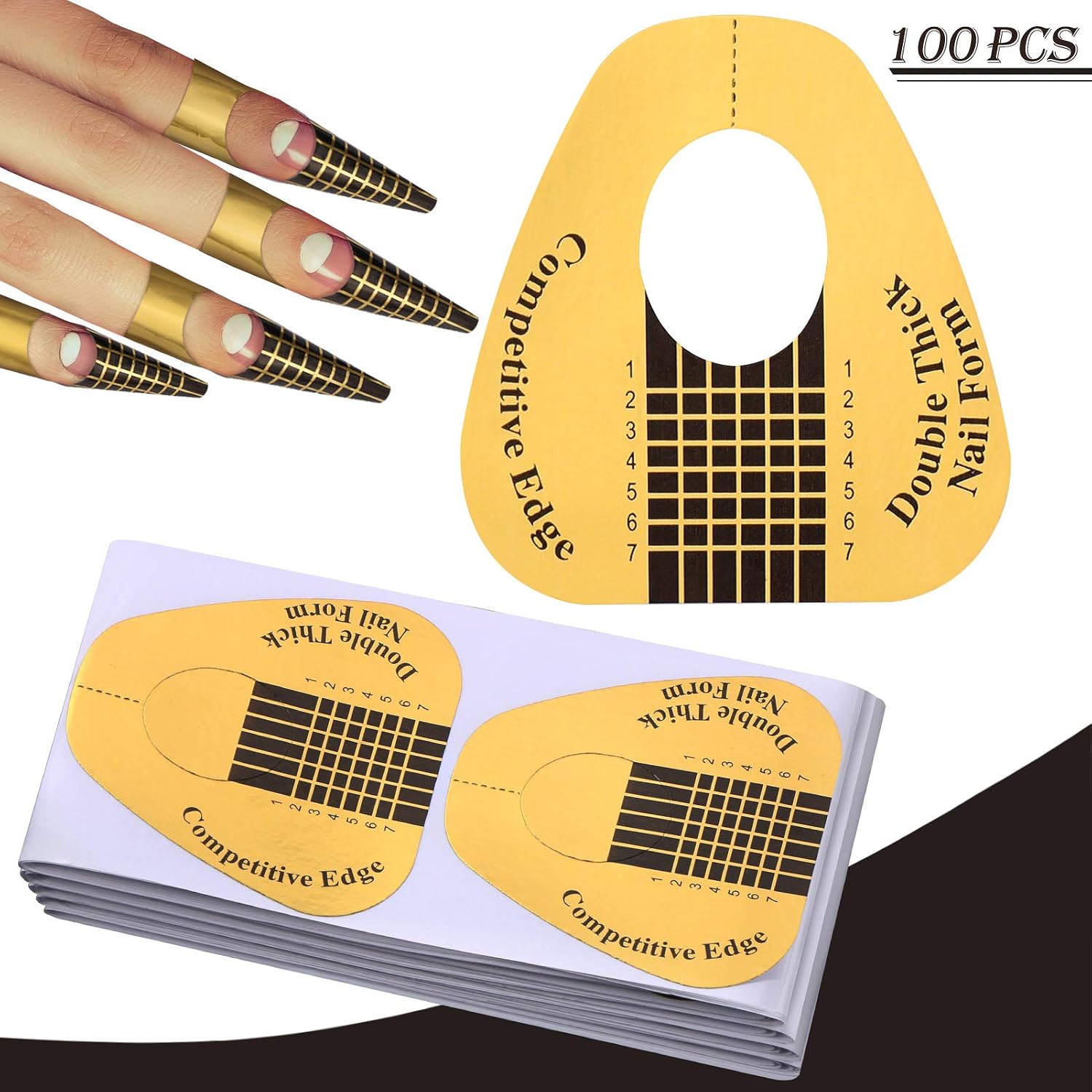 Dual Nail Forms Set 120Pcs Stiletto Gel Nail Molds 100PCS Nail Art Extension Guide Form Tool 5Pcs Poly Gel Quick Building Nail Tips Clip 1Pc Dual-Ended Brush Nail File