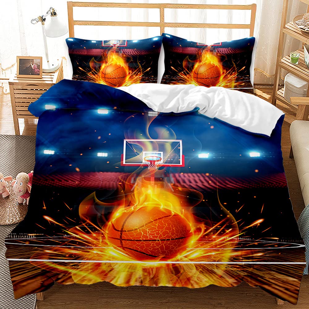 SJSXWQN Funda Nordica Cama 90 Infantiles Baloncesto Rojo Edredon Cama 90 para Niñas Niños con Cremallera Suave y cómodo Microfibra Fundas Nordicas 150x200 cm + 2 Fundas de Almohada 50x80 cm