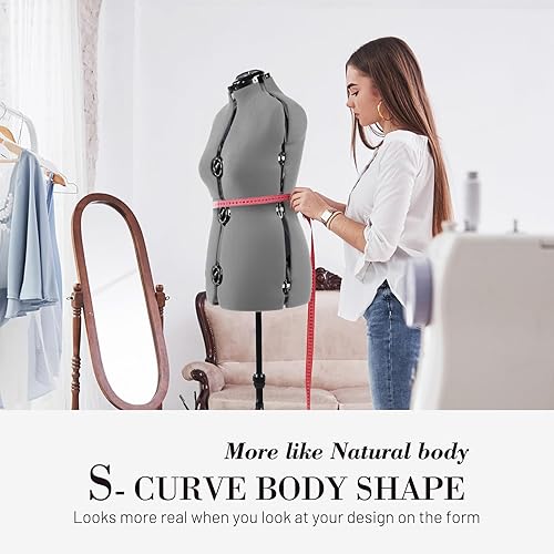 Miniatura 6 de MNOXBCCO Formas de vestido para costura, maniquí femenino gris ajustable talla 6-14, cuerpo de modelo que se puede sujetar con alfileres con 13