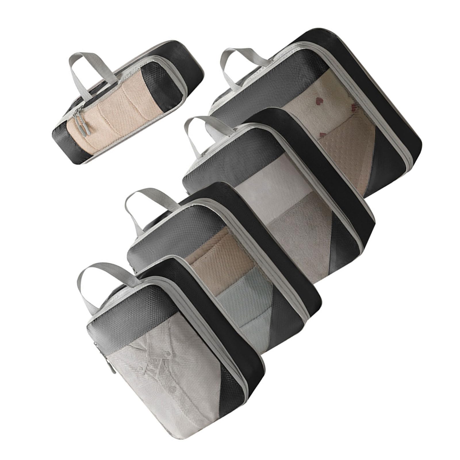 Juego de 5 bolsas de viaje de compresión, bolsas de embalaje ligeras, organizadores de maletas portátiles con cremallera, organizadores de equipaje para ahorrar espacio