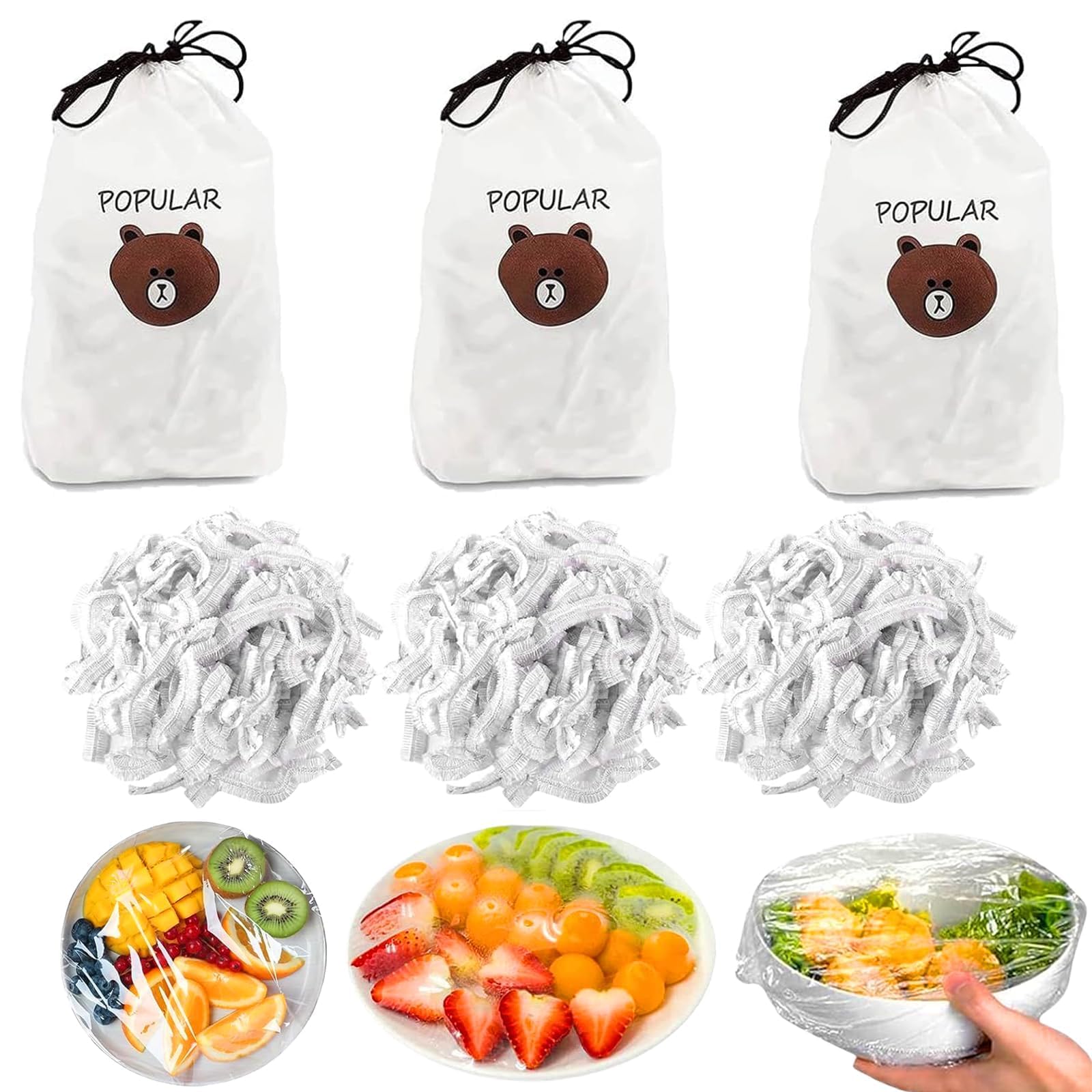 300 Pcs Food Covers Plastic Stretch,Reusable Food Covers Fruit Bowl Cover Plastic FoOds CoversReusable Fresh Keeping Bags,Plate Coversfor Foods Storage Vegetables Meat Fruit Preservation