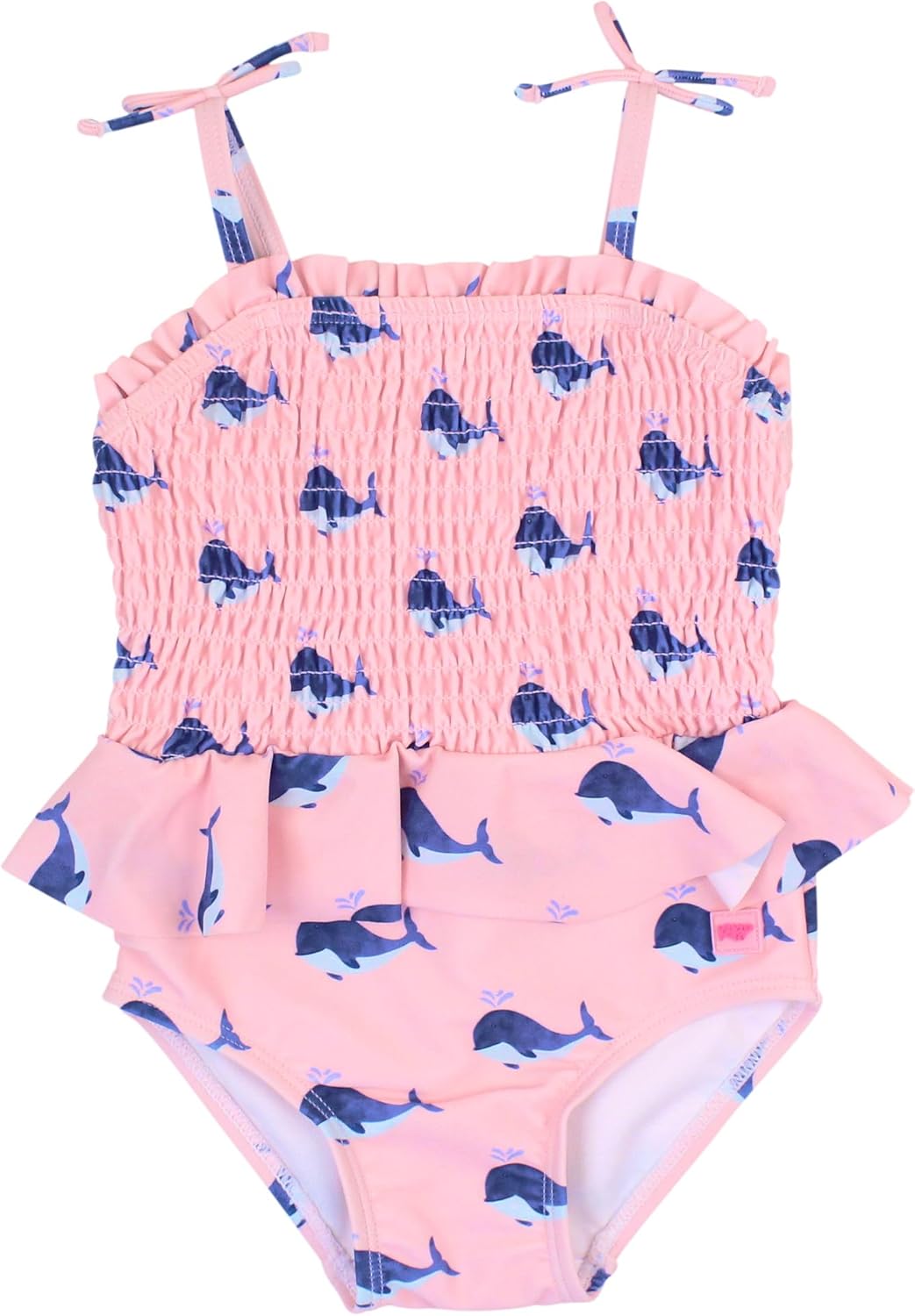 RuffleButts Girls UPF50+ Sun Protection Peplum Smocked Bodice/Tulle Skirted One Piece Swimsuit