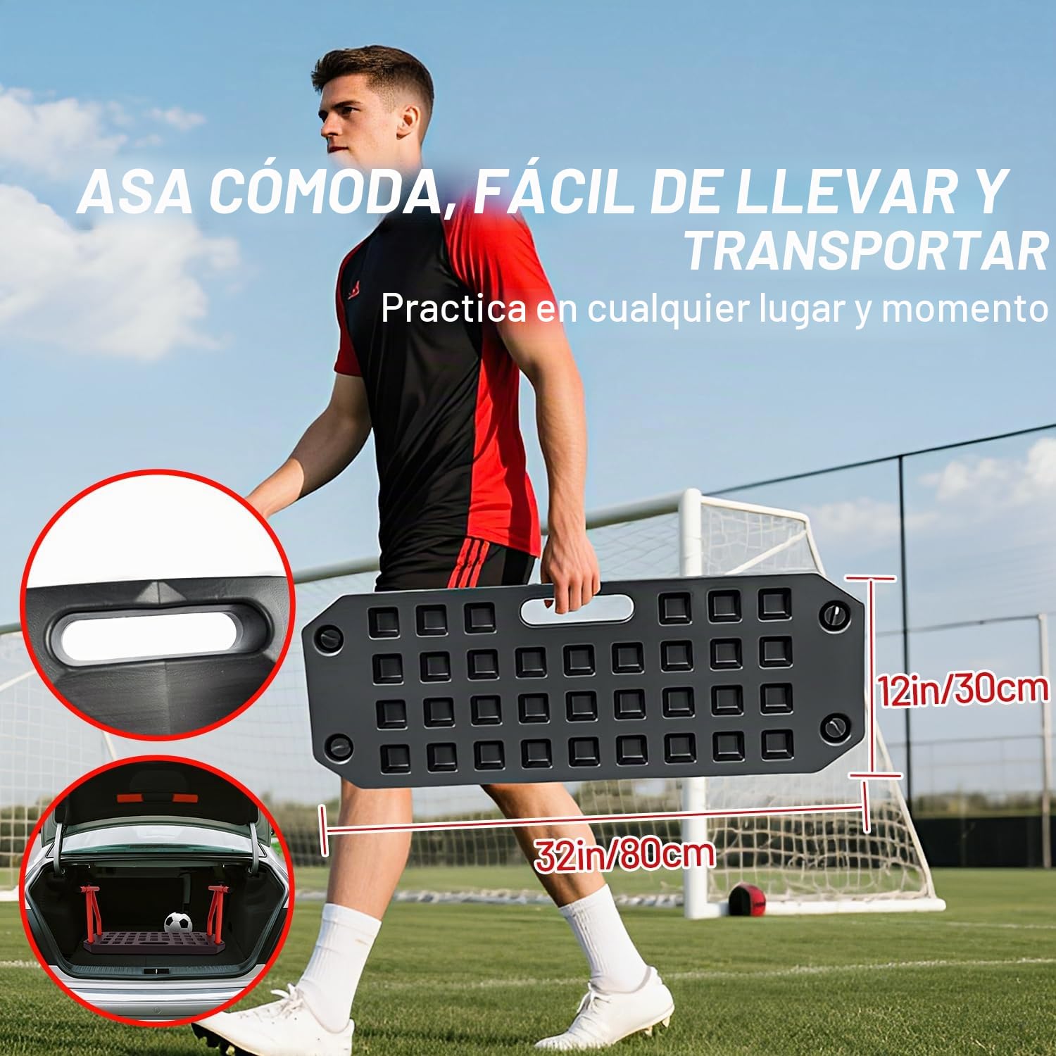 JASCOPRO Tabla de rebote de fútbol, reboteador portátil de doble superficie con ángulo ajustable (60°-120°), equipo de entrenamiento de fútbol con 6 modos de rebote para control, práctica de pase con
