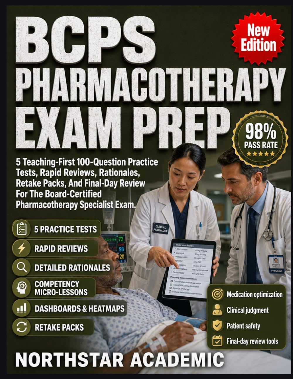 BCPS PHARMACOTHERAPY EXAM PREP: 5 Teaching-First 100-Question Practice Tests, Rapid Reviews, Rationales, Retake Packs, And Final-Day Review For The Board-Certified Pharmacotherapy Specialist Exam