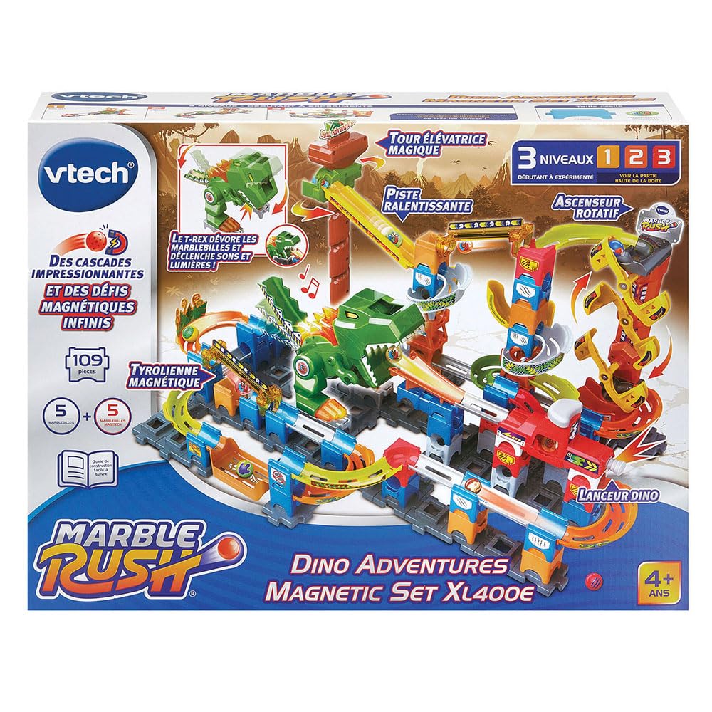 VTech – Juego de construcción magnética Dinosaurio, 100 Unidades, 10 Bolas, Regalo para niños a Partir de 4 años – Contenido en francés