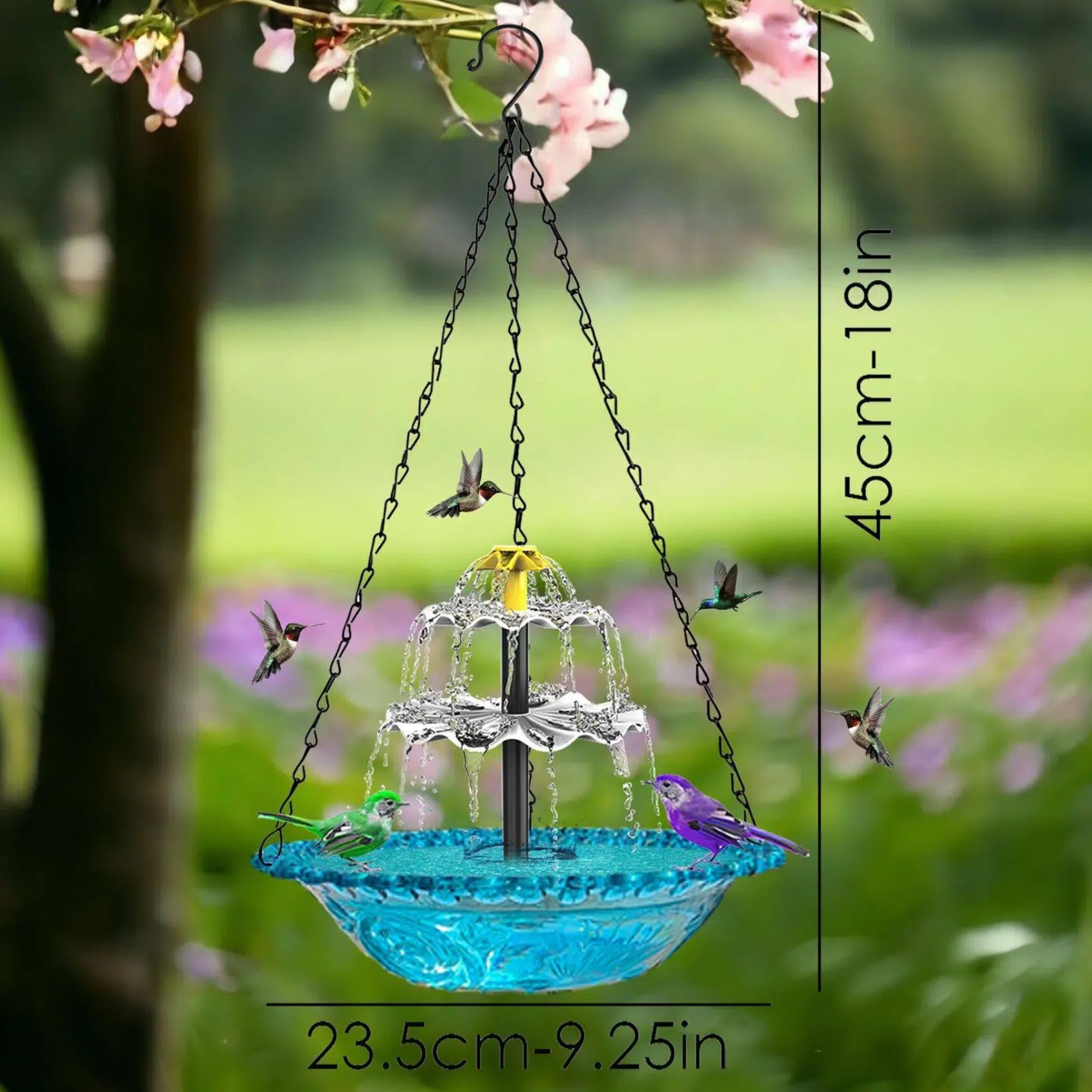Solar Cascade Hanging Bird Bath Fountain Solar Fountain for Bird Bath, Outdoor Hanging Bird Bath with Solar Fountain, with Solars Pump Gardens Decorative Garden Yard Patio Bird Bath Fountain (Blue) — view 7