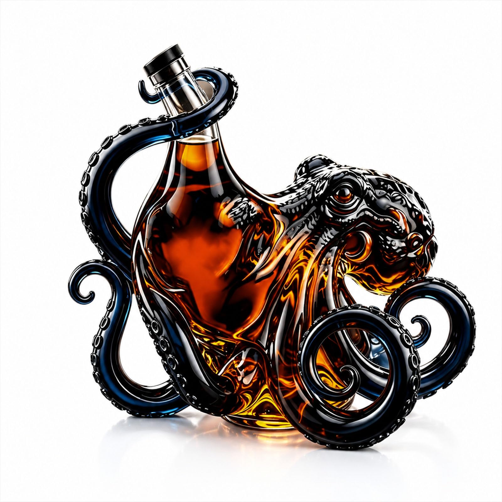 Rum Edition 3D Octopus Glass Bottle, Deep Sea Decor Bottle, Nautical Art Collectible Display Bottles, High-End Display Suitable for Wine, Spirits, Soda Bottles and Stanley Glasses (1)