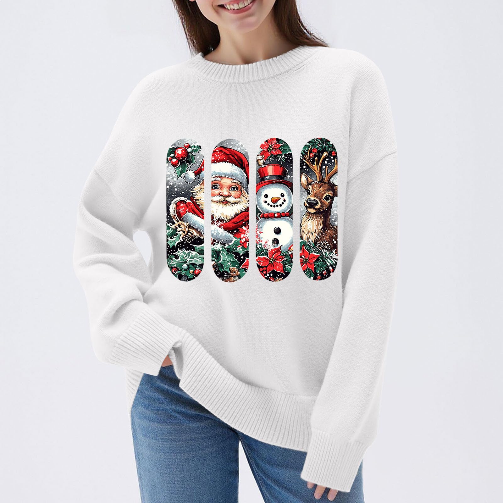 Maglioni natalizi da donna UK a coste lavorati a maglia con Babbo Natale, renna, pupazzo di neve, maglioni natalizi da donna divertenti novità pullover girocollo a maniche lunghe top taglie forti