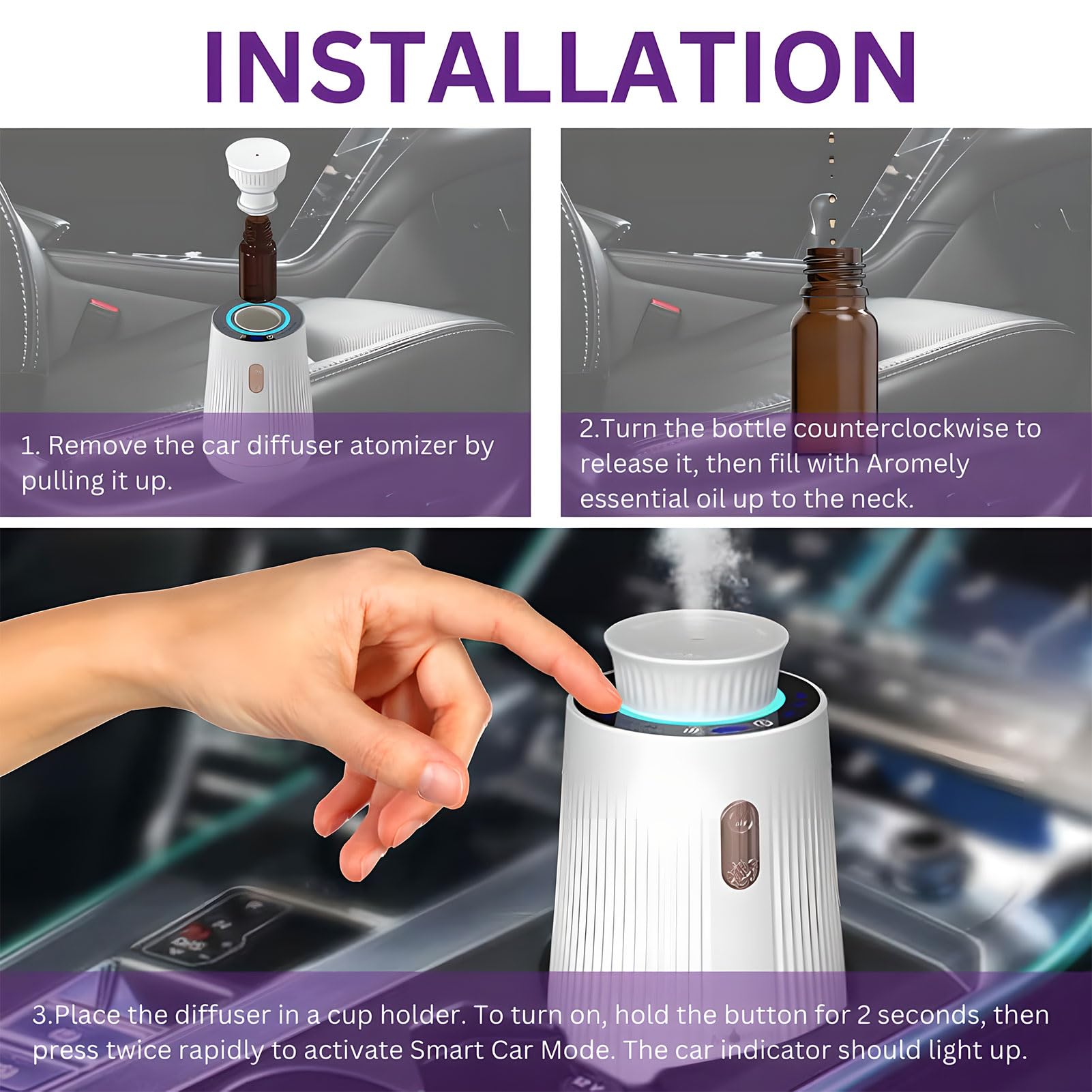 Diffusore intelligente per auto Air, deodorante per auto da 10 ml con accensione/spegnimento automatico, batteria ricaricabile, sensore di vibrazione intelligente, per casa, camera, ufficio silver