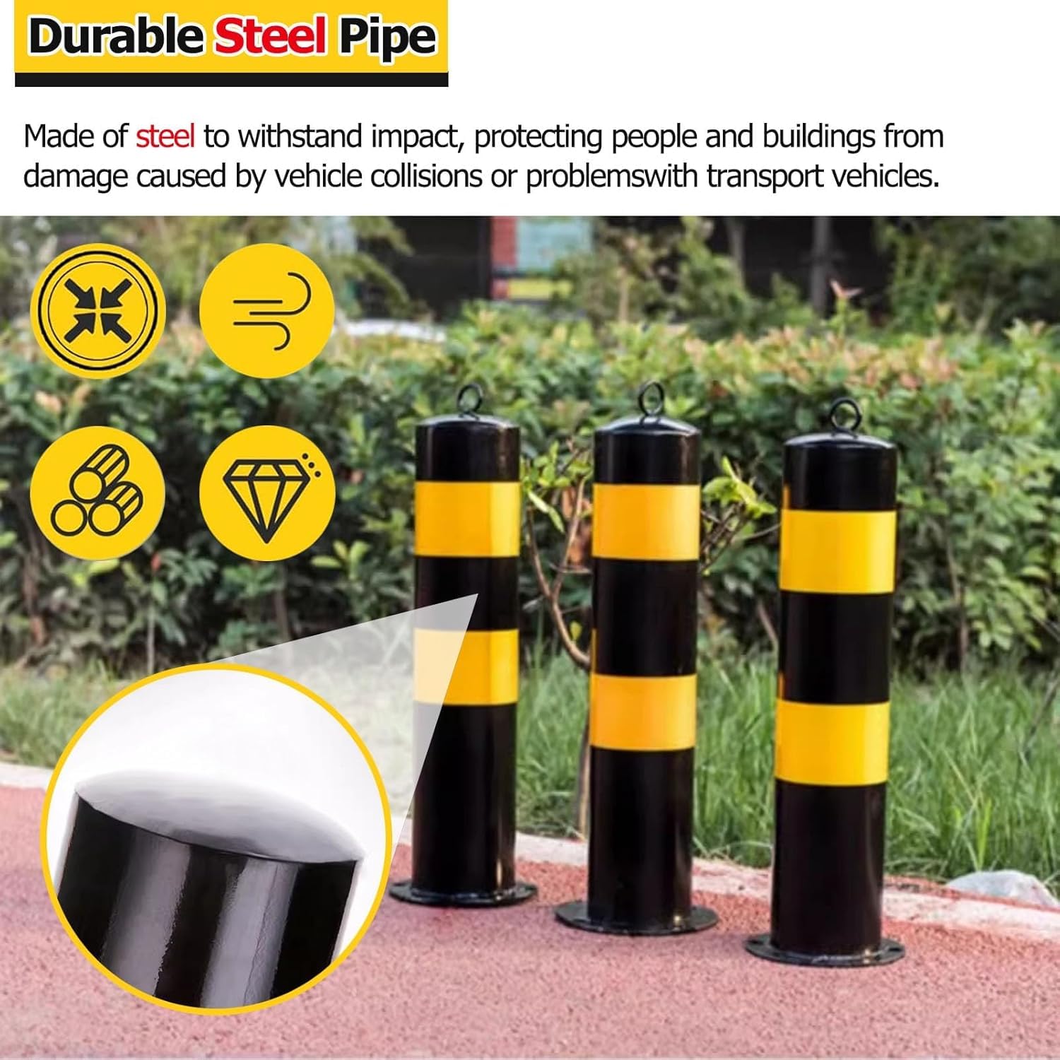 Cono canalizador de postes de señalización de tráfico, barrera de entrada para vehículos, bolardo de estacionamiento con cadena y cinta reflectante, poste de bolardo de s,4 Pcs-Height 65cm/25.6inch