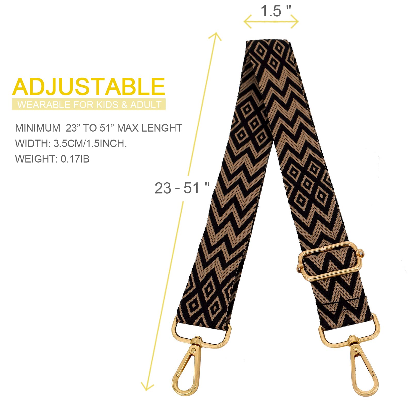 ROYGBCP Replacement Purse Strap Shoulder Strap Adjustable Crossbody Strap for Women Crossbody Wide Shoulder Bag Wave-gold Hardware - Image 3