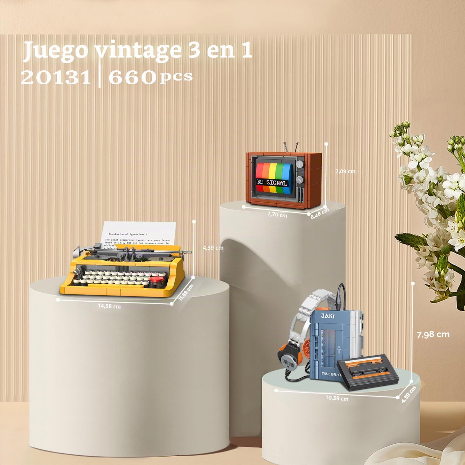 JMBricklayer Máquina de escribir Walkman Television Building Toys 20131, modelo de exhibición vintage coleccionable, ideas de regalos únicas para adultos y adolescentes