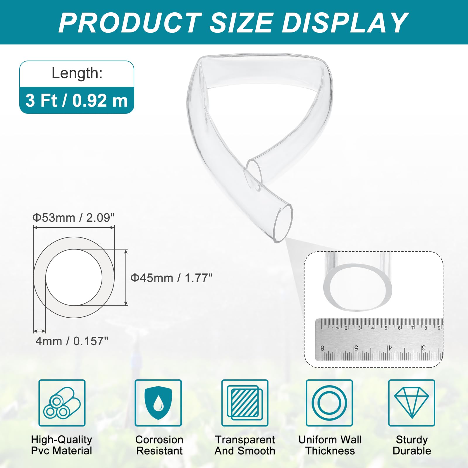 QUARKZMAN Klarer PVC-Schlauch 50 Mm ID X 58 Mm OD – 3 Fuß Flexibler Vinylschlauch Für Wasser, Luft & Öl