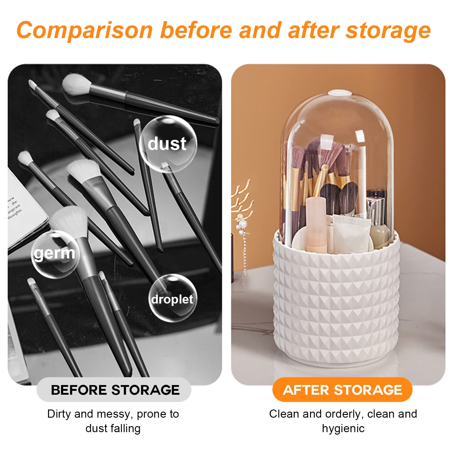 Organisateur Rotatif Pour Pinceaux Maquillage - Transparent Avec Couvercle | 360° Anti-Poussière | Gain De Place