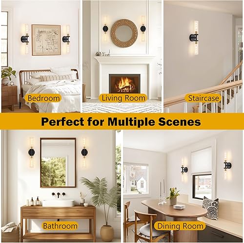 Miniatura 6 de Lámparas de baño de 2 luces sobre espejo, luces de tocador negras y doradas para baño, apliques modernos con vidrio transparente para baño,