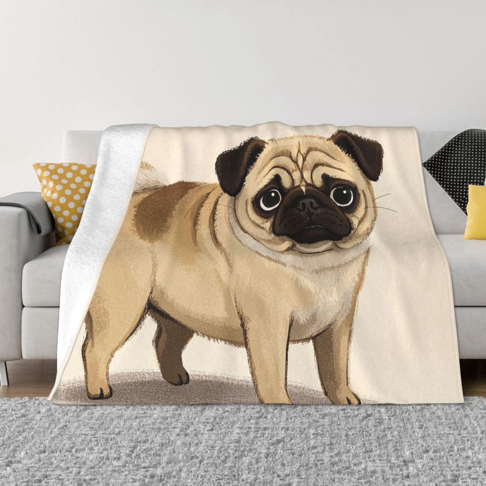 FodPand Cartoon Pug Fleece Blanket 60"x50" Lightweight Warm Throw Blanket for Bed Couch Cozy Air Conditioning Quilt All Seasons Decorative Fuzzy Blankets Gifts for Women Men