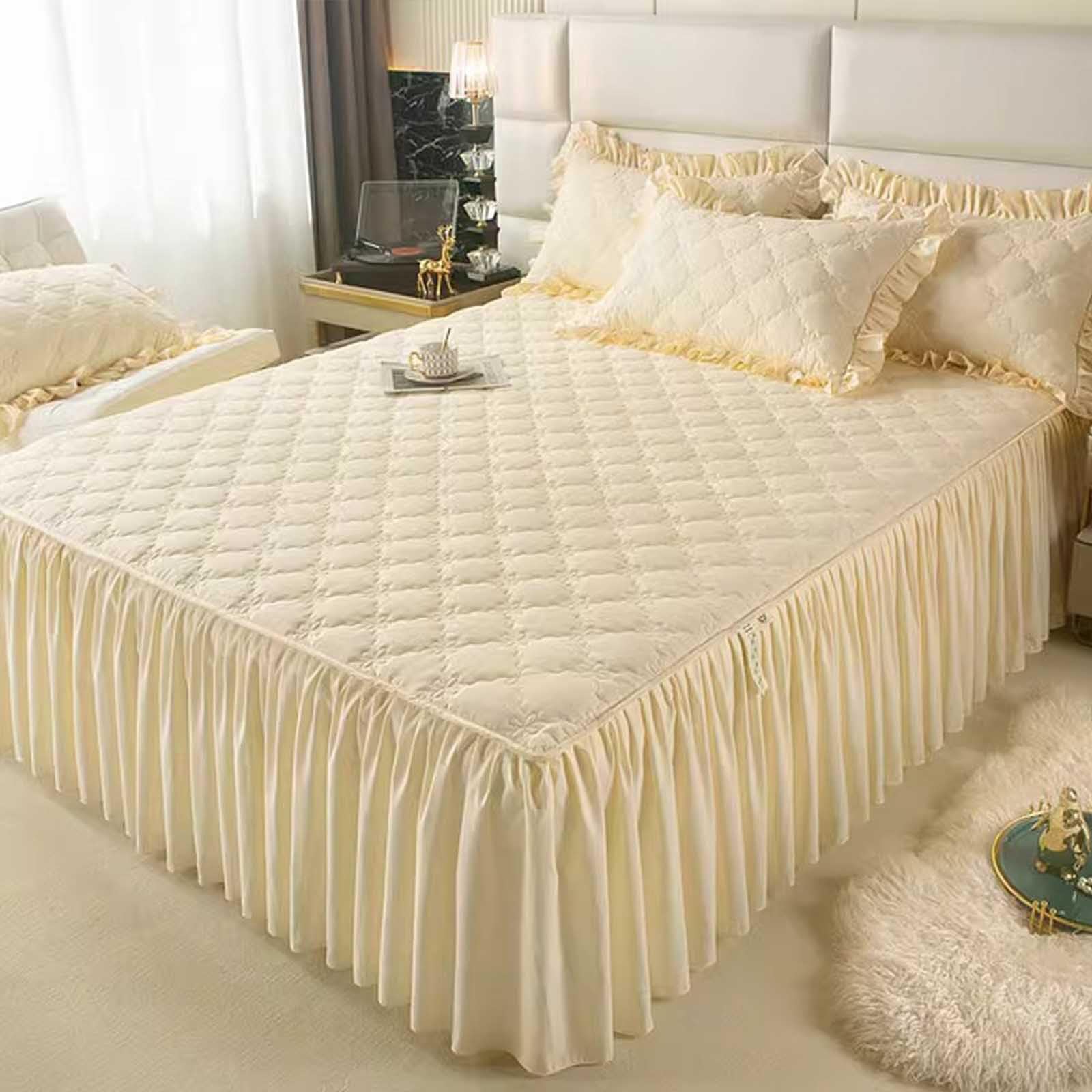 Xiao Ren Bett Husse Box Spring Bett Bettrock Elastisch Bed Skirts & Valances Bettrock Tagesdecke 180x200 RüSchen(#4,150x200cm)