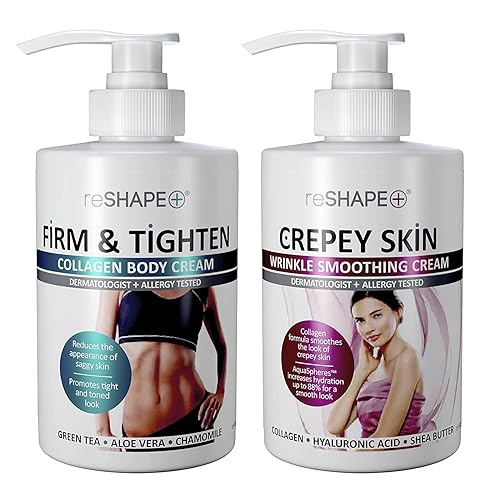 Reshape+ Set de tratamiento de crema corporal y crepey de colágeno para la piel, hidrata, tensa, aborda arrugas y flacidez, 15 onzas líquidas