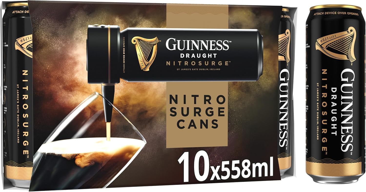 Guinness Draught Nitrosurge | 4.1% vol | 10x558ml Beer Cans | Perfect Pub Pour at Home | Match Day Beer | Celebrate the Football This Summer | Device Sold Separately