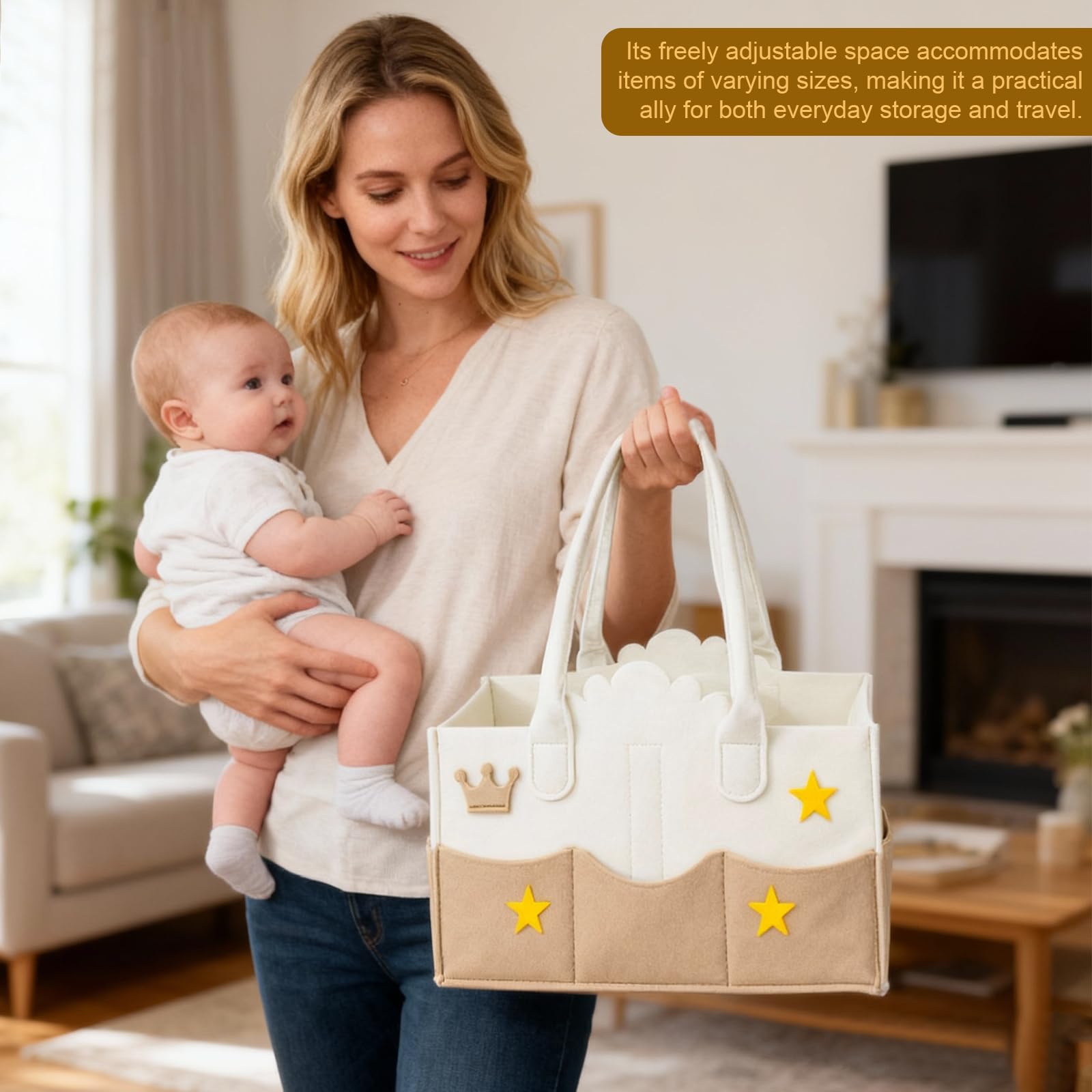 Cesta Organizadora Bebe,Organizador Pañales de Fieltro con Compartimentos Extraíbles,Cestas Bebe Cesta Cambiador para Juguetes,Libros Ilustrados,Aperitivos,Material de Oficina